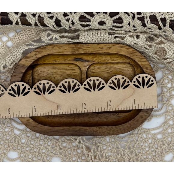 Vintage 70s Wood Salt and Pepper Set with Base - Picture 7 of 7